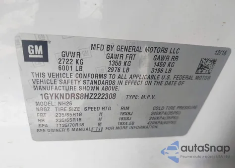 2017 Cadillac Xt5 Luxury z USA, uszkodzony, nr VIN 1GYKNDRS8HZ222308